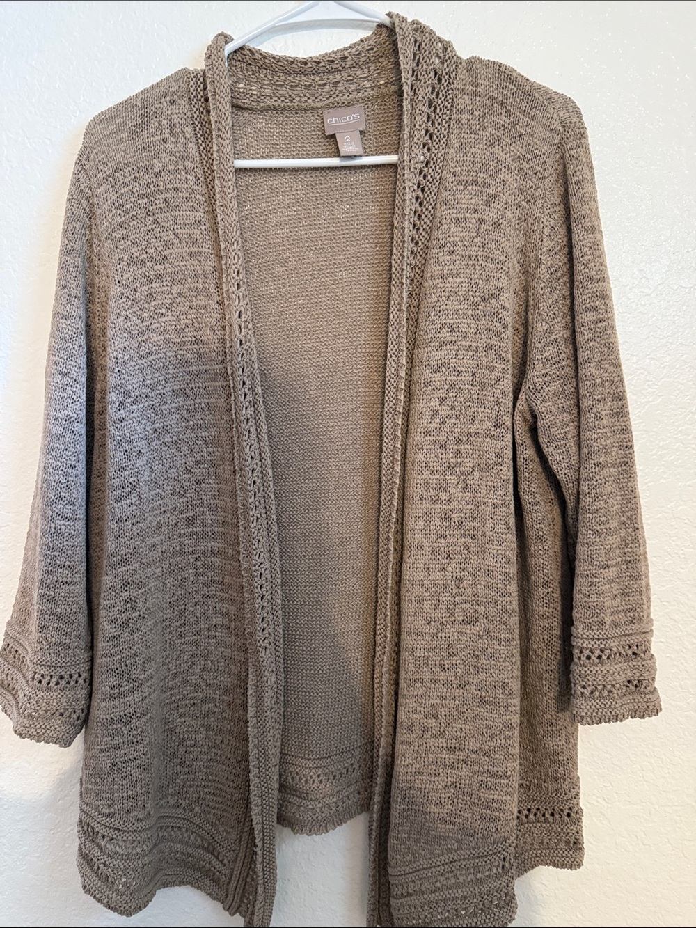 Chico's Open-Front Knit Cardigan - Taupe Heather Size 2 Tan brown